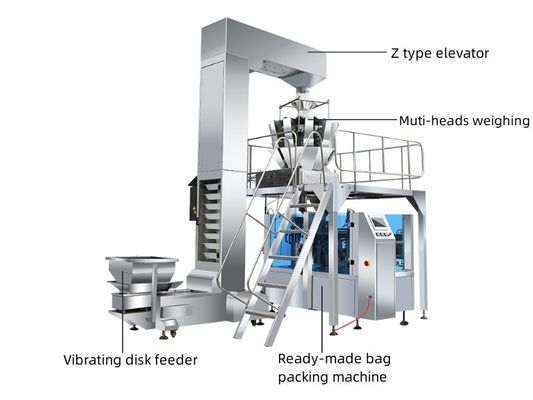 Elektrisch aangedreven verpakkingsmachine voor koffiebonen en noten met meerdere weegkoppen