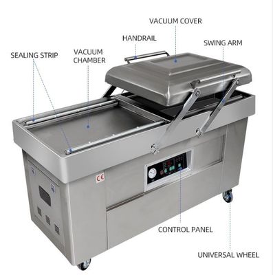 500 mm*10 mm Afdichtbandgrootte Dubbelkamer Vacuümdichtmachine voor voedselverpakking en -dichting